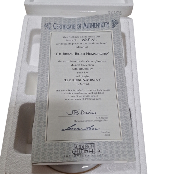 Ardleigh-Elliott "The Broad-Billed Hummingbird" Music Box Mozart Art By Lena Liu - Picture 4 of 7